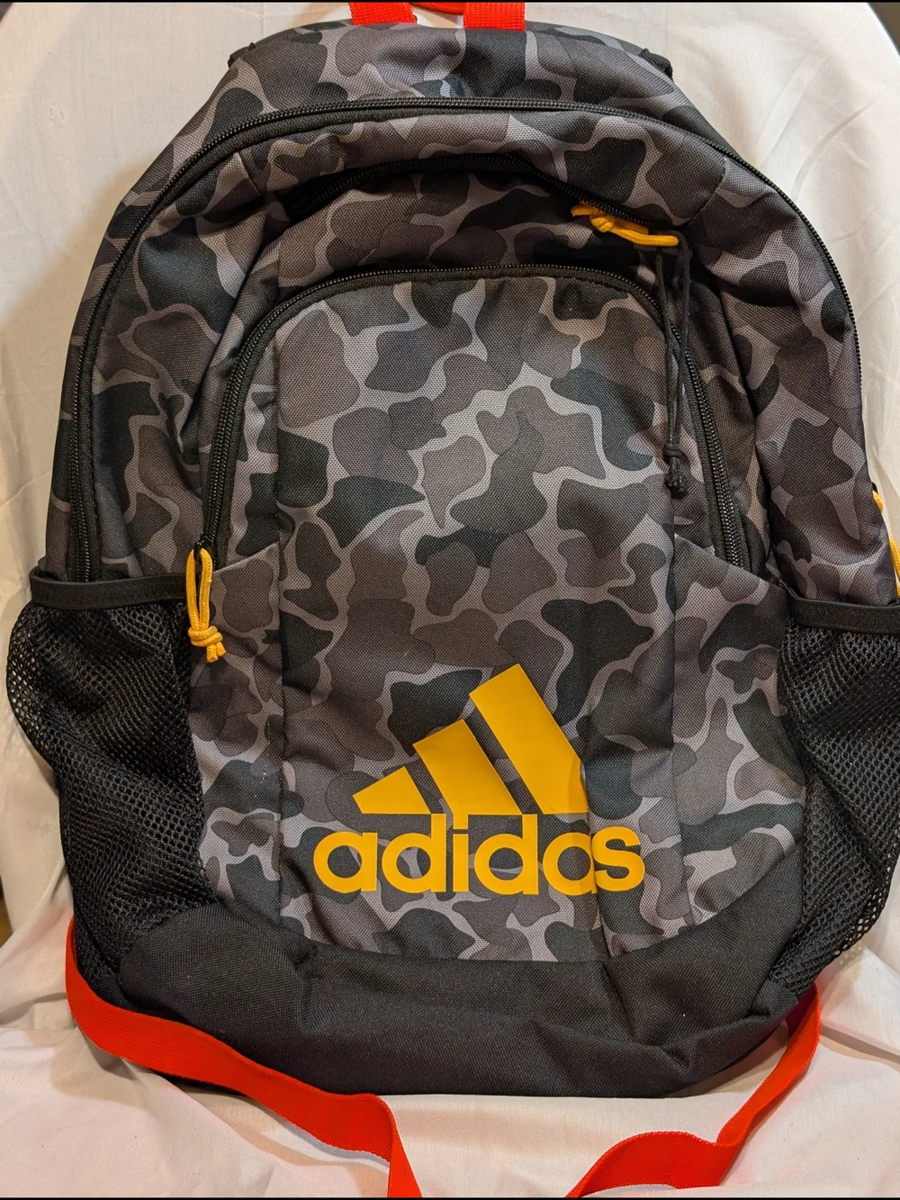adidas Kid's Gray Camo Backpack with Yellow Logo